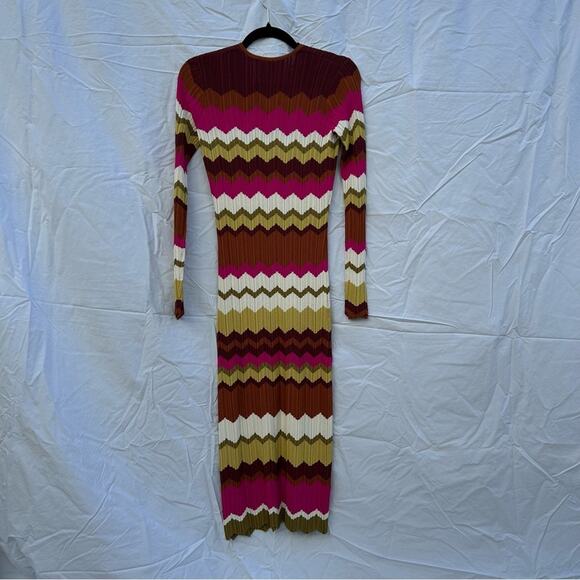 NWT Pinko Chevron Zig Zag Strip Midi Dress Pink Size Small - Picture 5 of 7